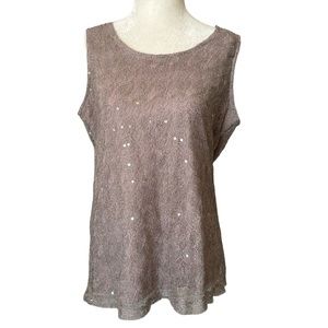 Christopher & Bank Sparkly, Lacy, Taupe Tank Top